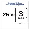Avery Dennison Print-On Clear Label Dividers, Laser/Inkjet, 3 Tab, Pk25 11445